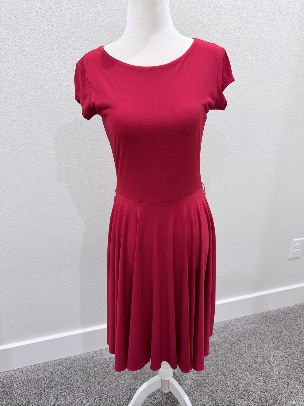 Michael Kors Short-Sleeve Fit-and-Flare Dress in Berry Red